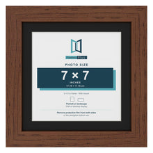 Dark Teak 9 x 9 inch picture frame with a black mount for a 7 x 7 inch photo