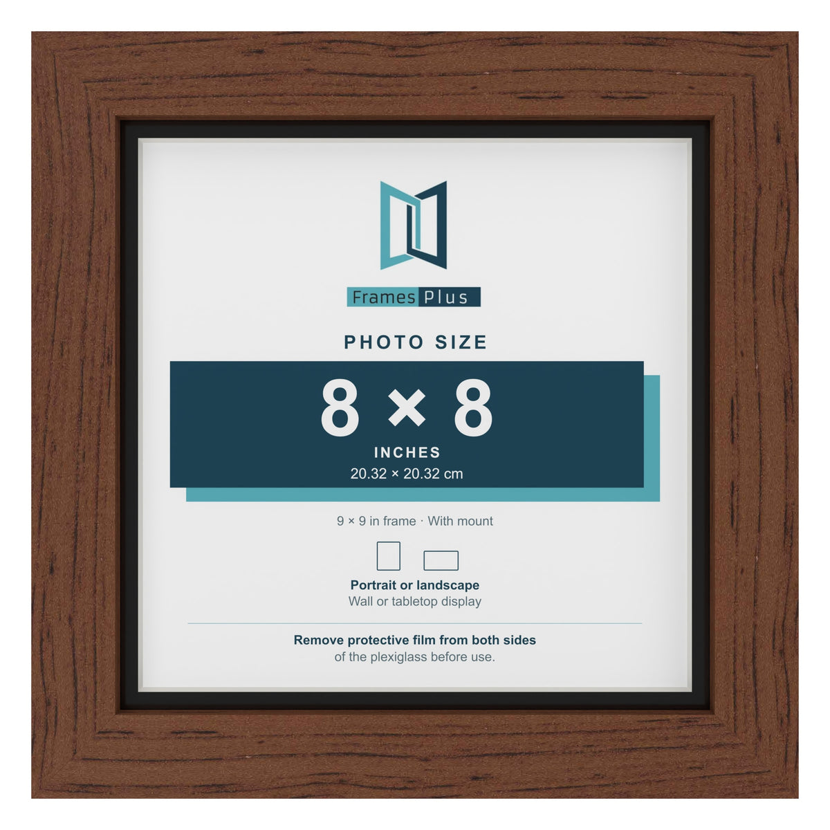 Dark Teak 9 x 9 inch picture frame with a black mount for an 8 x 8 inch photo