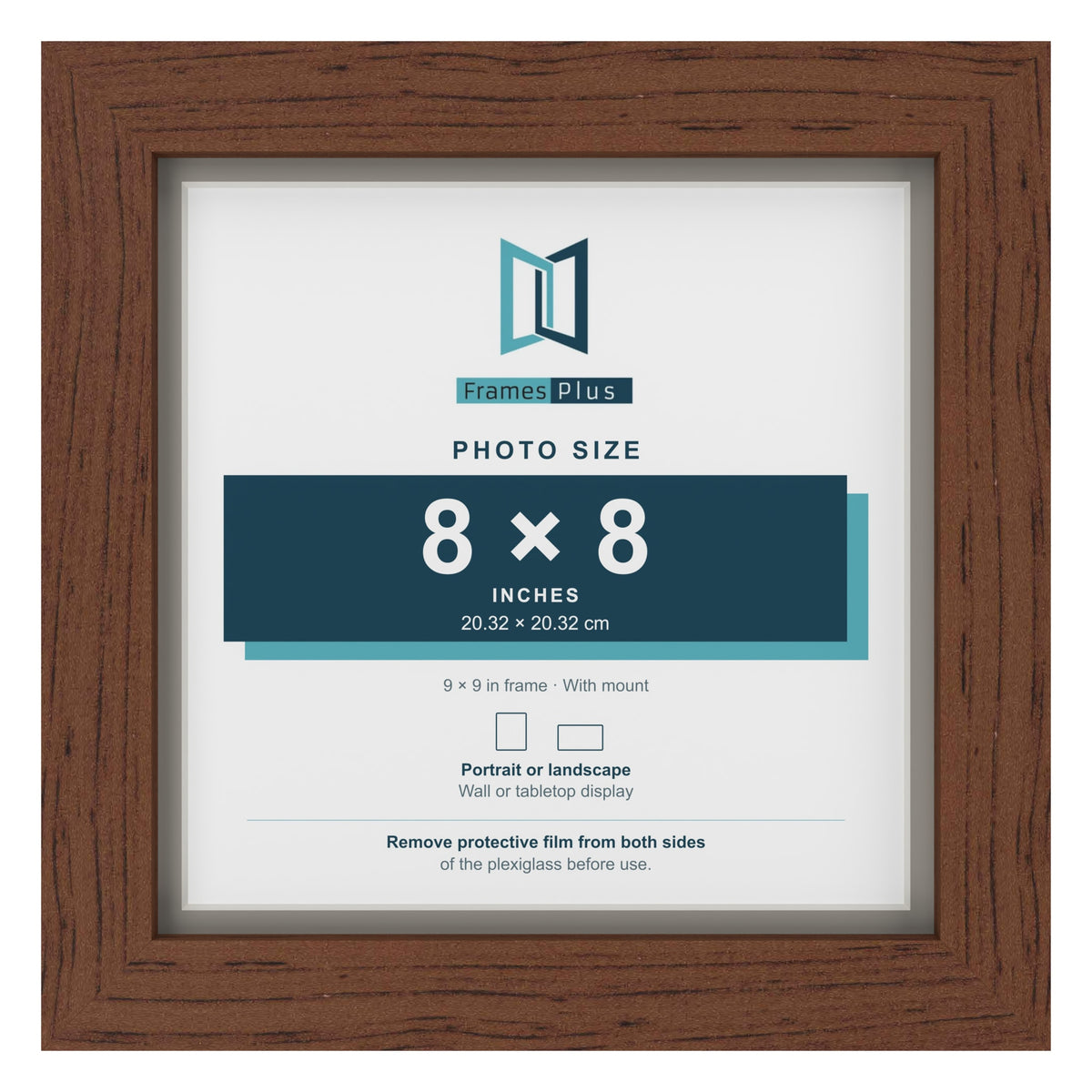 Dark Teak 9 x 9 inch picture frame with a Dawn Grey mount for an 8 x 8 inch photo