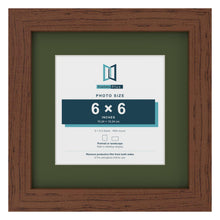 Dark Teak 9 x 9 inch picture frame with a green mount for a 6 x 6 inch photo