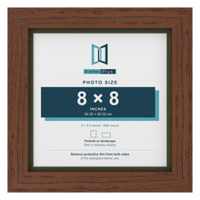 Dark Teak 9 x 9 inch picture frame with a green mount for an 8 x 8 inch photo