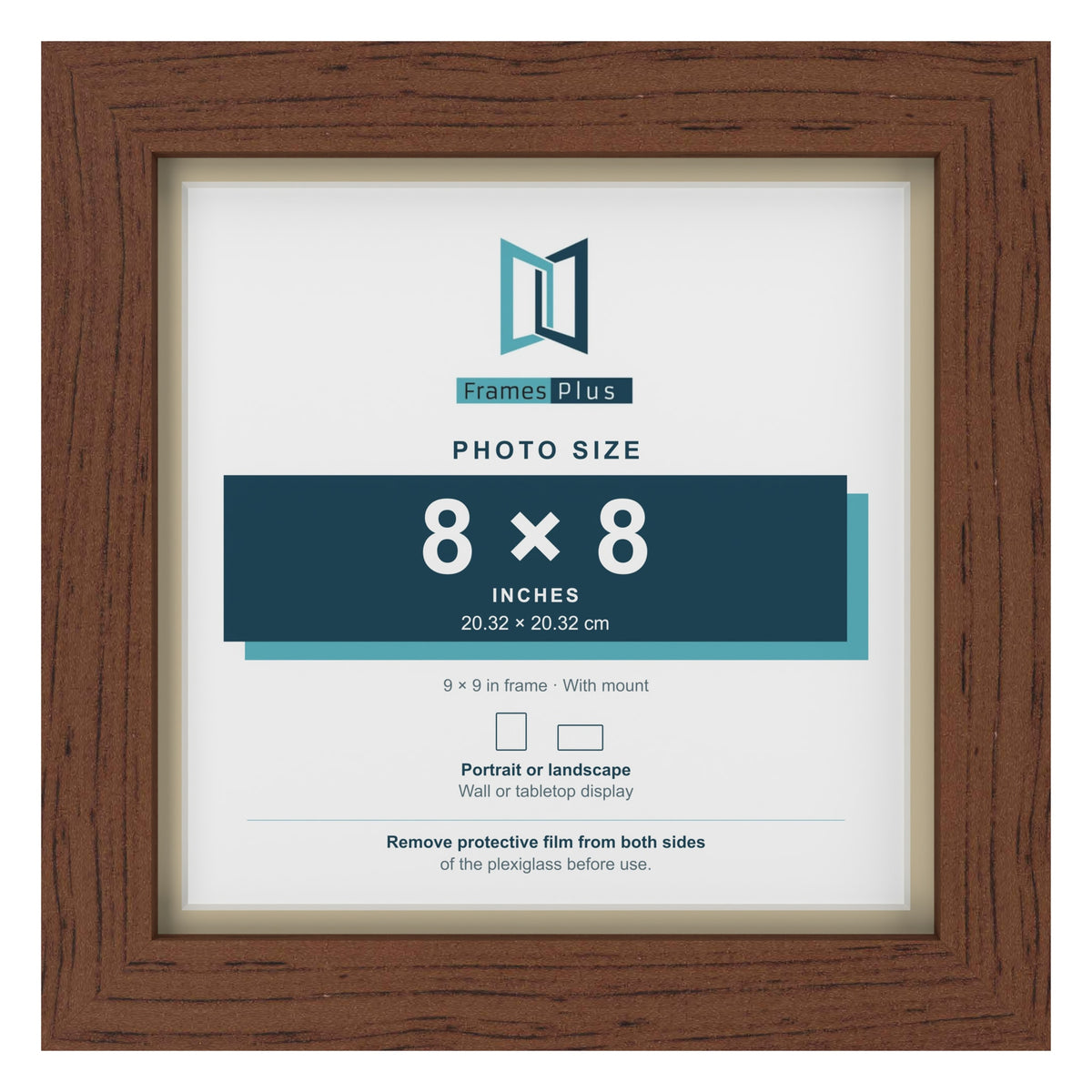 Dark Teak 9 x 9 inch picture frame with an ivory mount for an 8 x 8 inch photo