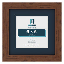 Dark Teak 9 x 9 inch picture frame with a Pacific Blue mount for a 6 x 6 inch photo