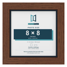 Dark Teak 9 x 9 inch picture frame with a Pacific Blue mount for an 8 x 8 inch photo