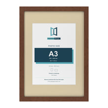 Dark Teak A2 picture frame with an ivory mount for an A3 photo