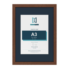 Dark Teak A2 picture frame with a Pacific Blue mount for an A3 photo