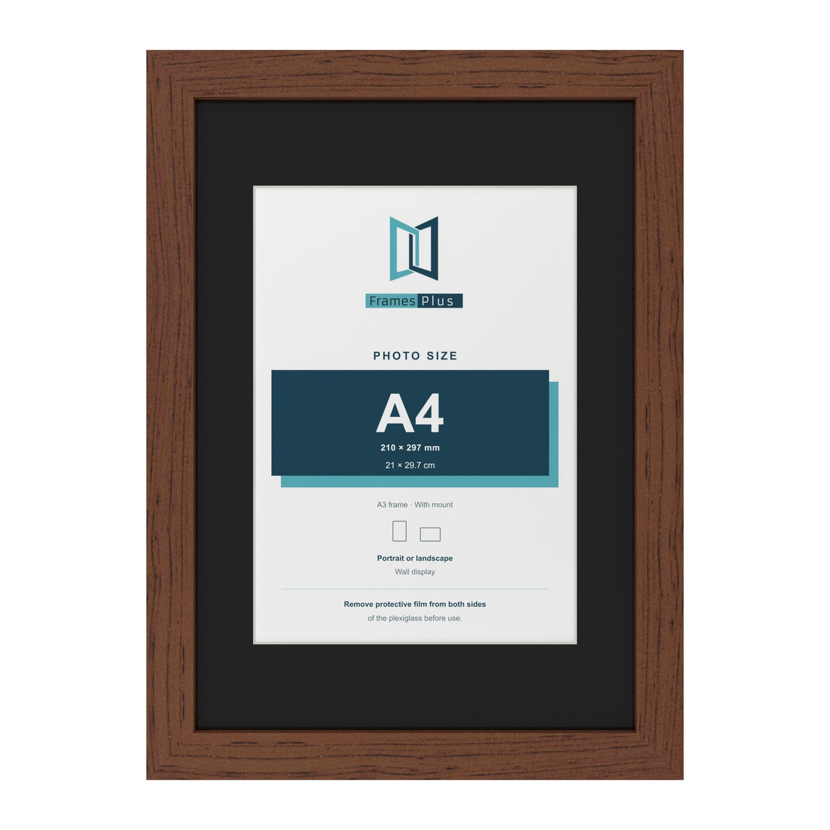 Dark Teak A3 picture frame with a black mount for an A4 photo