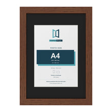 Dark Teak A3 picture frame with a black mount for an A4 photo