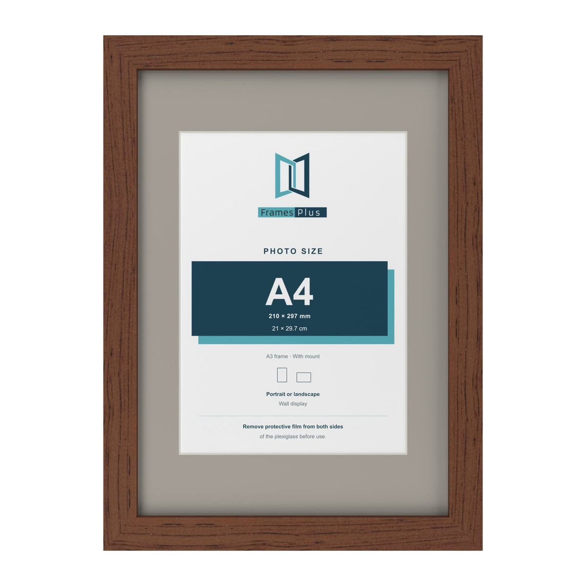 Dark Teak A3 picture frame with a Dawn Grey mount for an A4 photo