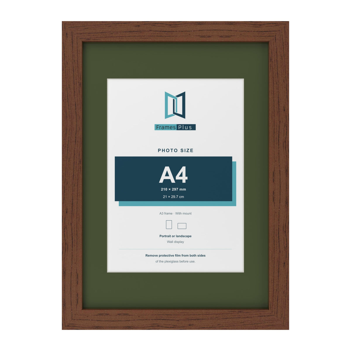 Dark Teak A3 picture frame with a green mount for an A4 photo