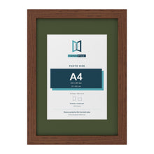 Dark Teak A3 picture frame with a green mount for an A4 photo