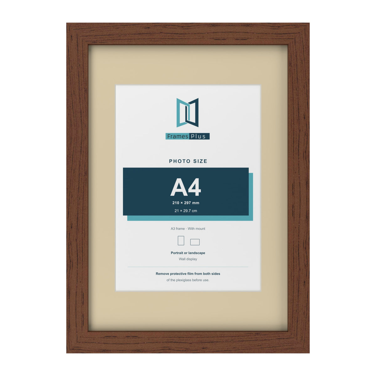 Dark Teak A3 picture frame with an ivory mount for an A4 photo