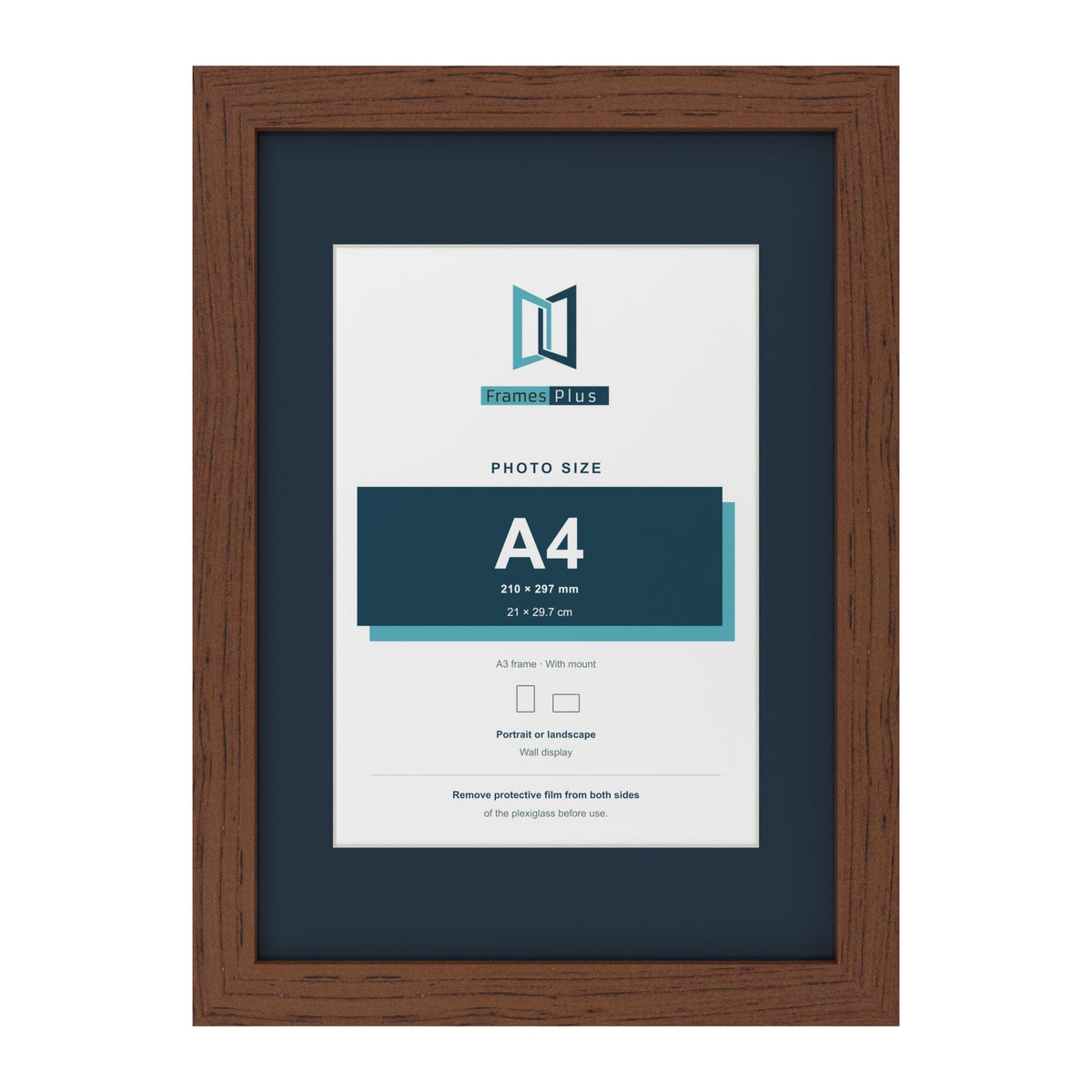 Dark Teak A3 picture frame with a Pacific Blue mount for an A4 photo