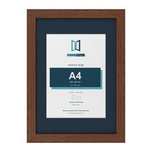 Dark Teak A3 picture frame with a Pacific Blue mount for an A4 photo