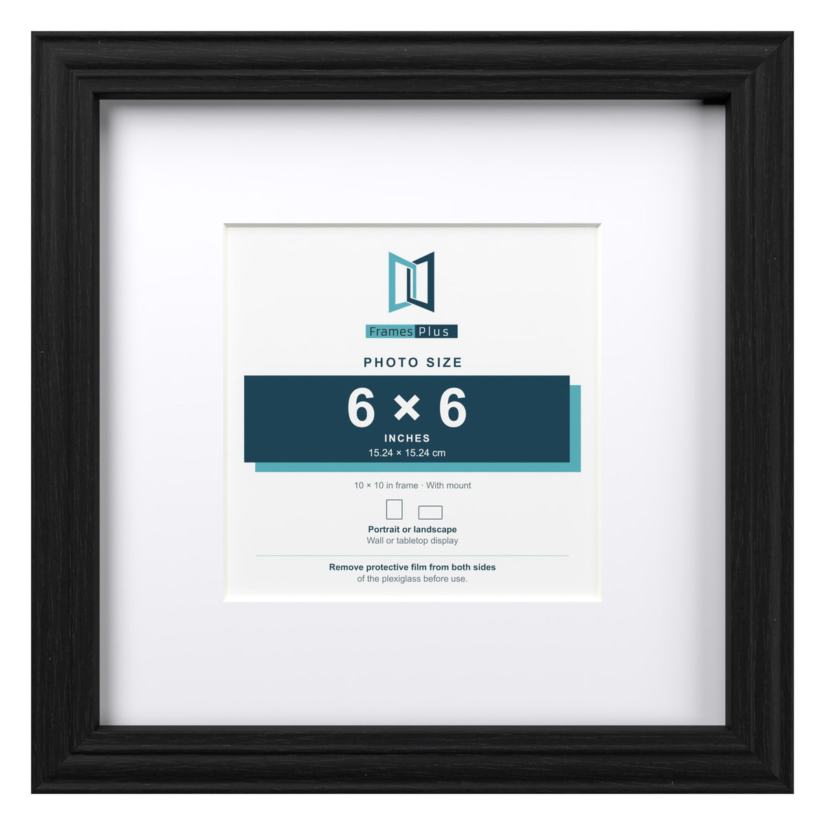 Devon Black 10 x 10 inch picture frame with a white mount for a 6 x 6 inch photo