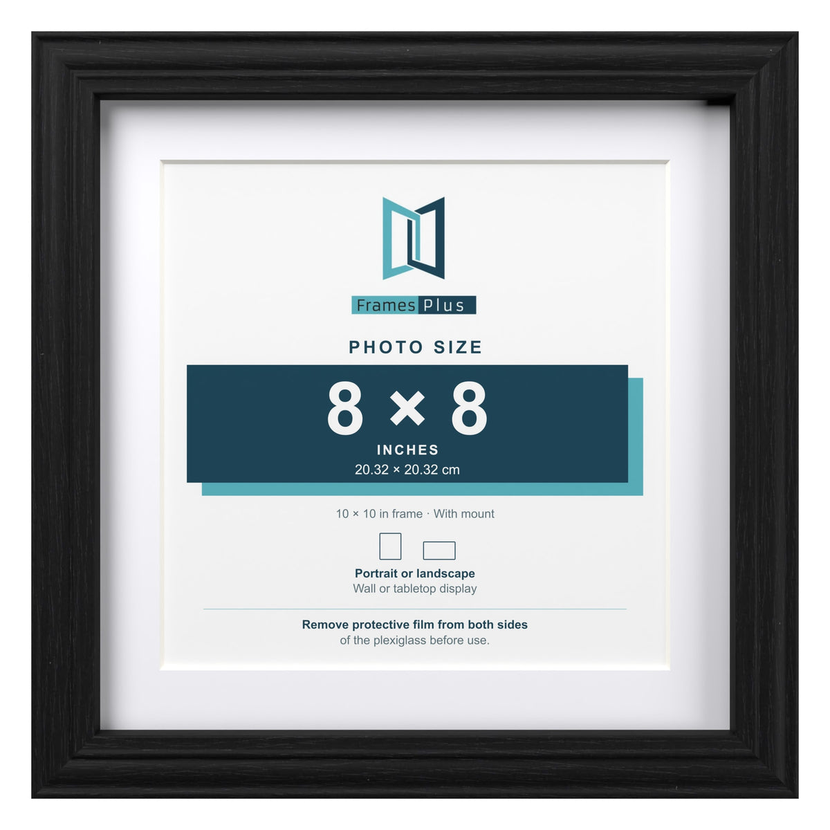 Devon Black 10 x 10 inch picture frame with a white mount for an 8 x 8 inch photo