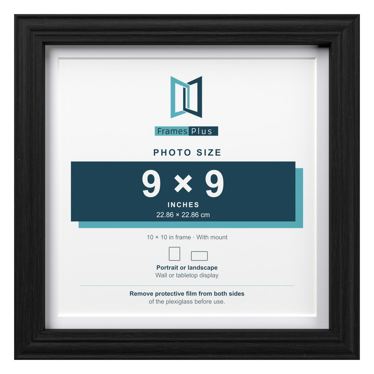 Devon Black 10 x 10 inch picture frame with a white mount for a 9 x 9 inch photo
