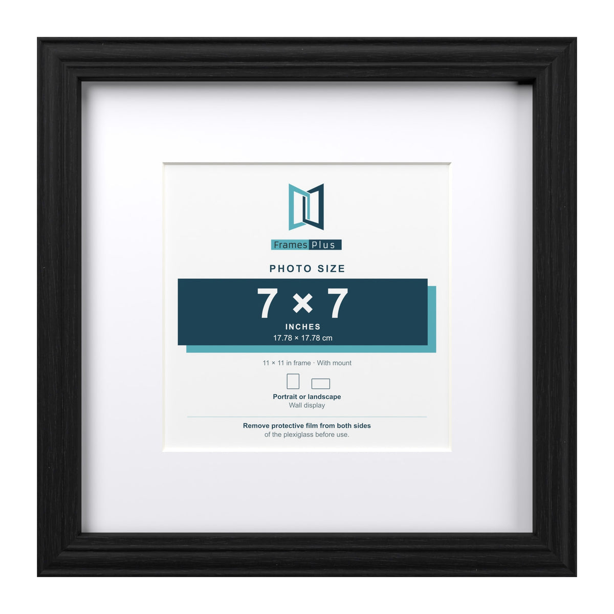 Devon Black 11 x 11 inch picture frame with a white mount for a 7 x 7 inch photo
