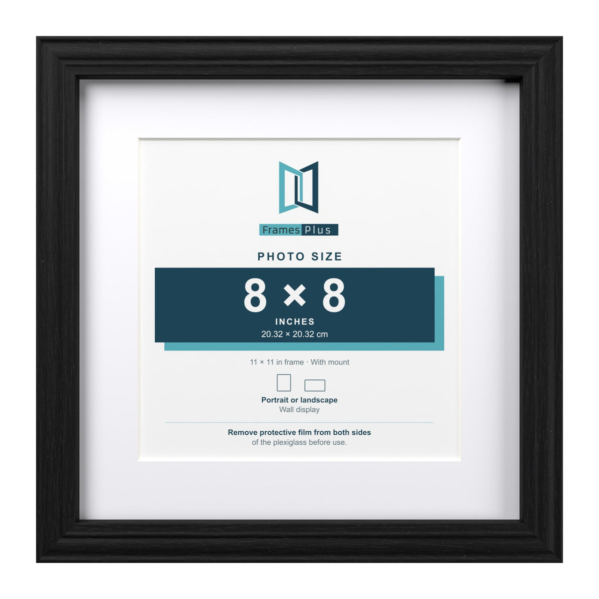 Devon Black 11 x 11 inch picture frame with a white mount for an 8 x 8 inch photo