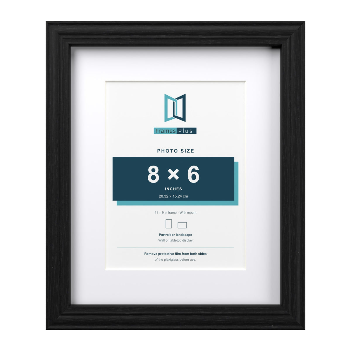 Devon Black 11 x 9 inch picture frame with a white mount for an 8 x 6 inch photo