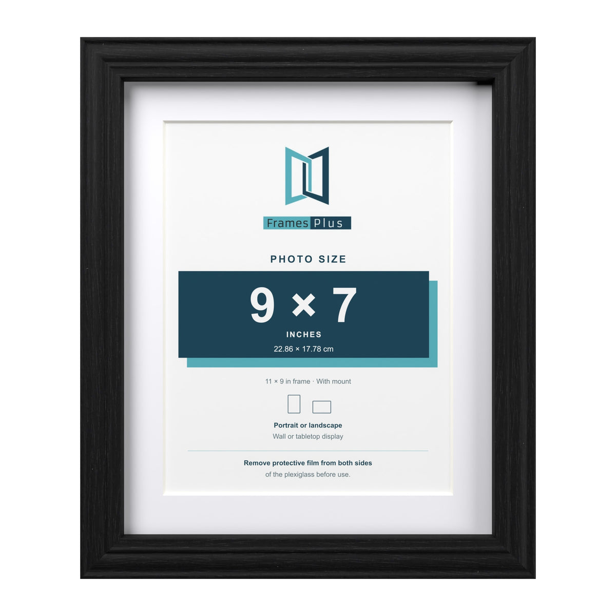 Devon Black 11 x 9 inch picture frame with a white mount for a 9 x 7 inch photo