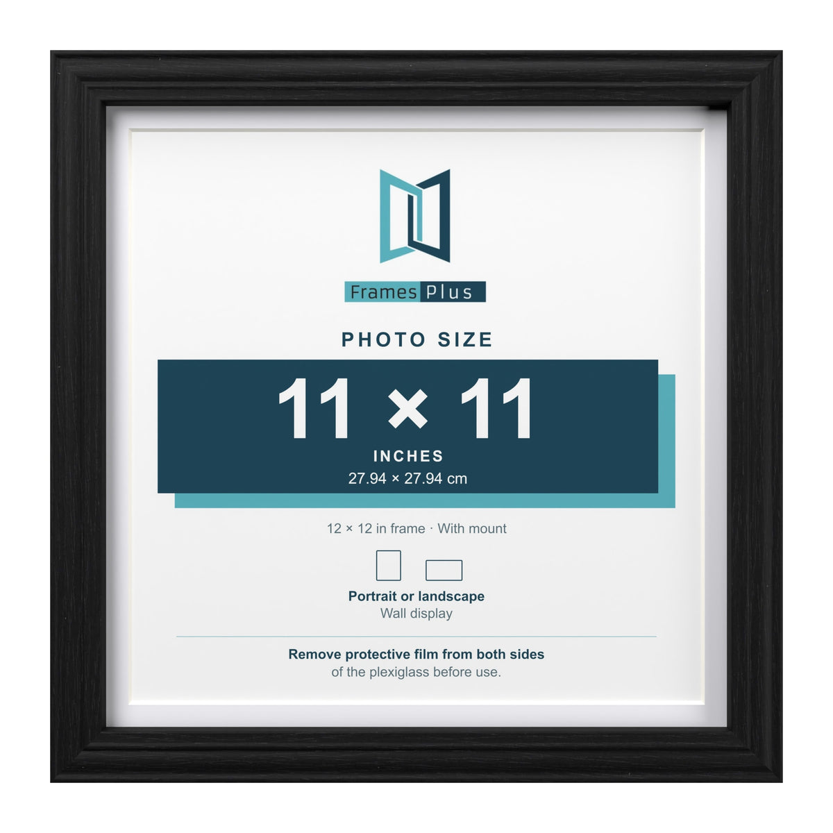 Devon Black 12 x 12 inch picture frame with a white mount for an 11 x 11 inch photo
