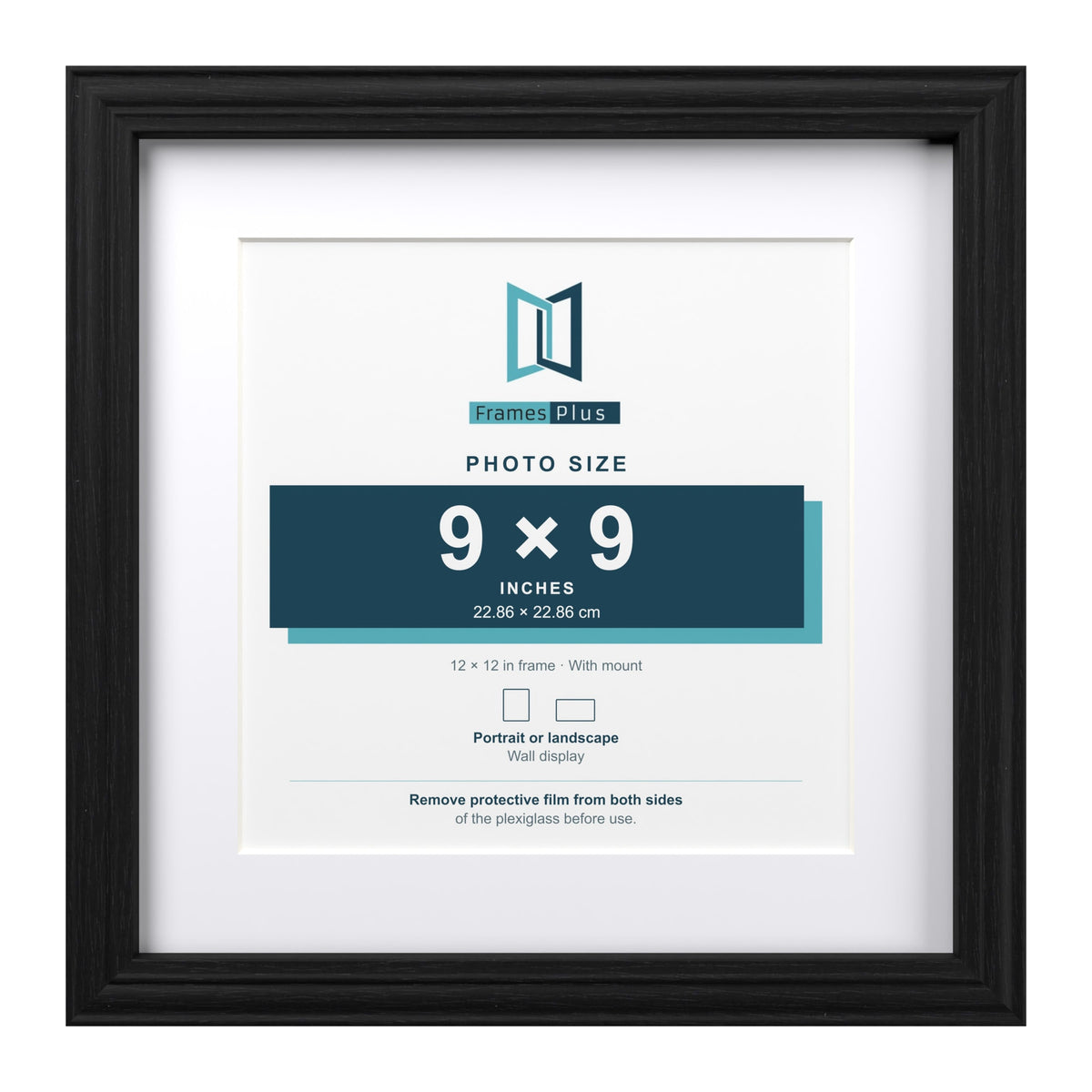 Devon Black 12 x 12 inch picture frame with a white mount for a 9 x 9 inch photo