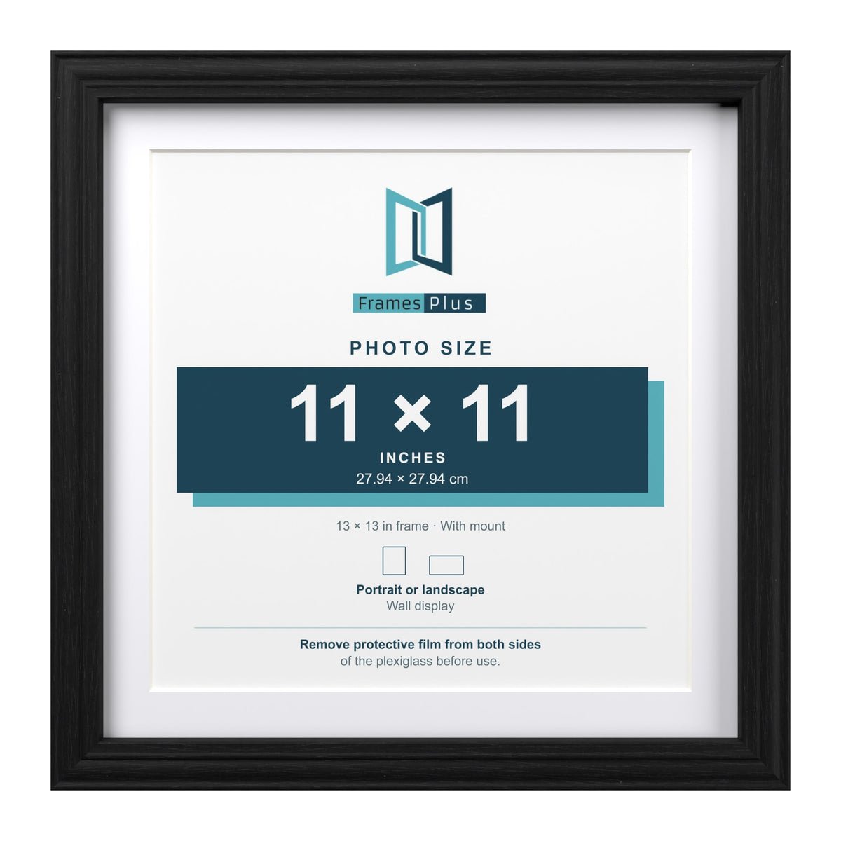 Devon Black 13 x 13 inch picture frame with a white mount for an 11 x 11 inch photo