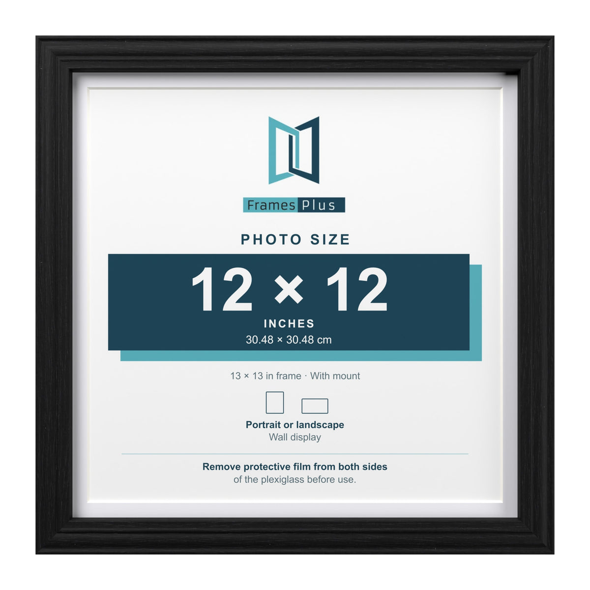 Devon Black 13 x 13 inch picture frame with a white mount for a 12 x 12 inch photo