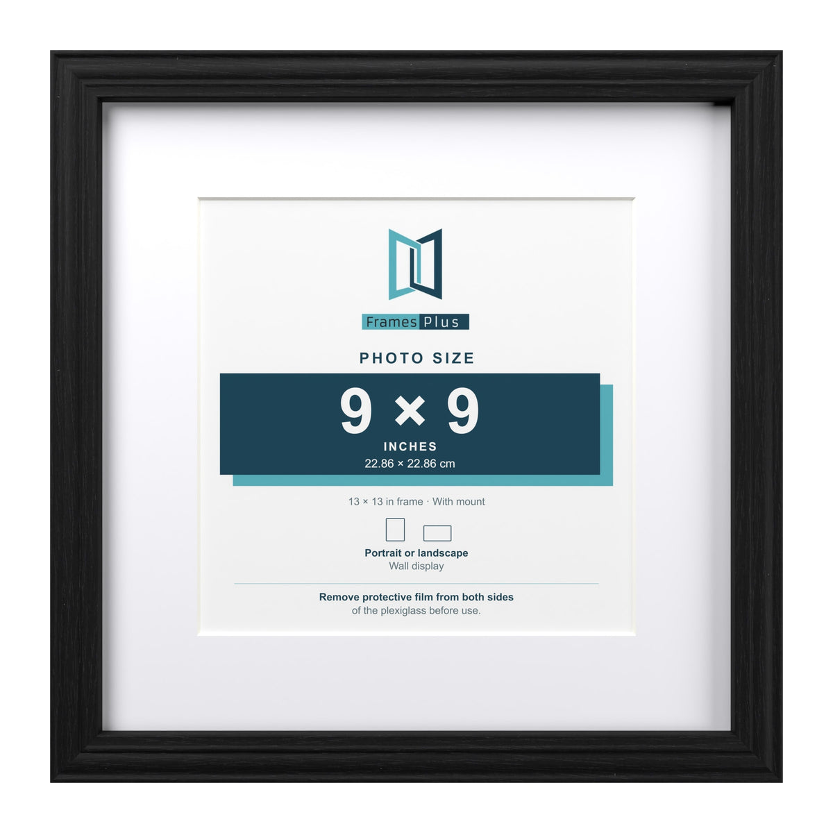 Devon Black 13 x 13 inch picture frame with a white mount for a 9 x 9 inch photo