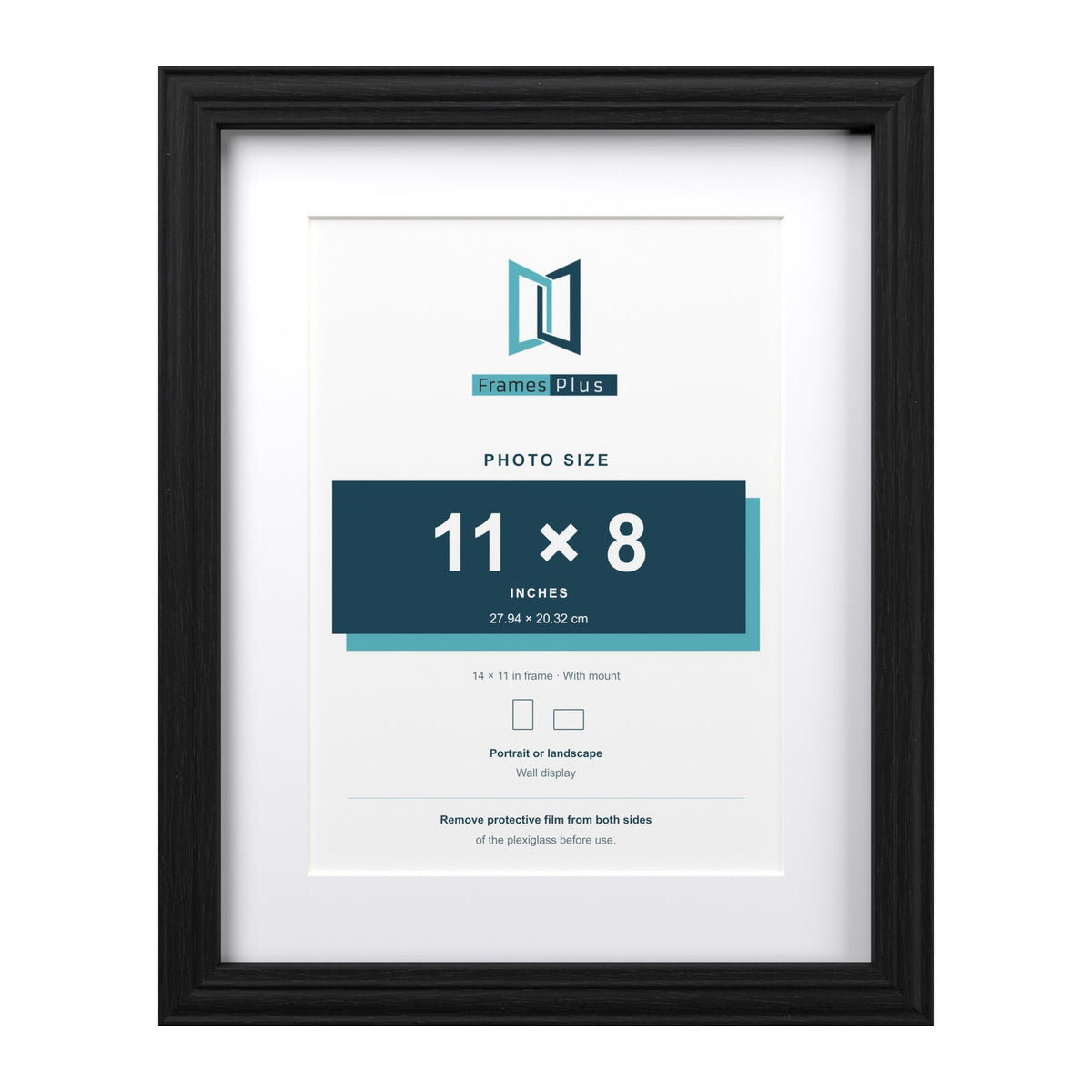 Devon Black 14 x 11 inch picture frame with a white mount for an 11 x 8 inch photo