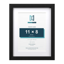 Devon Black 14 x 11 inch picture frame with a white mount for an 11 x 8 inch photo