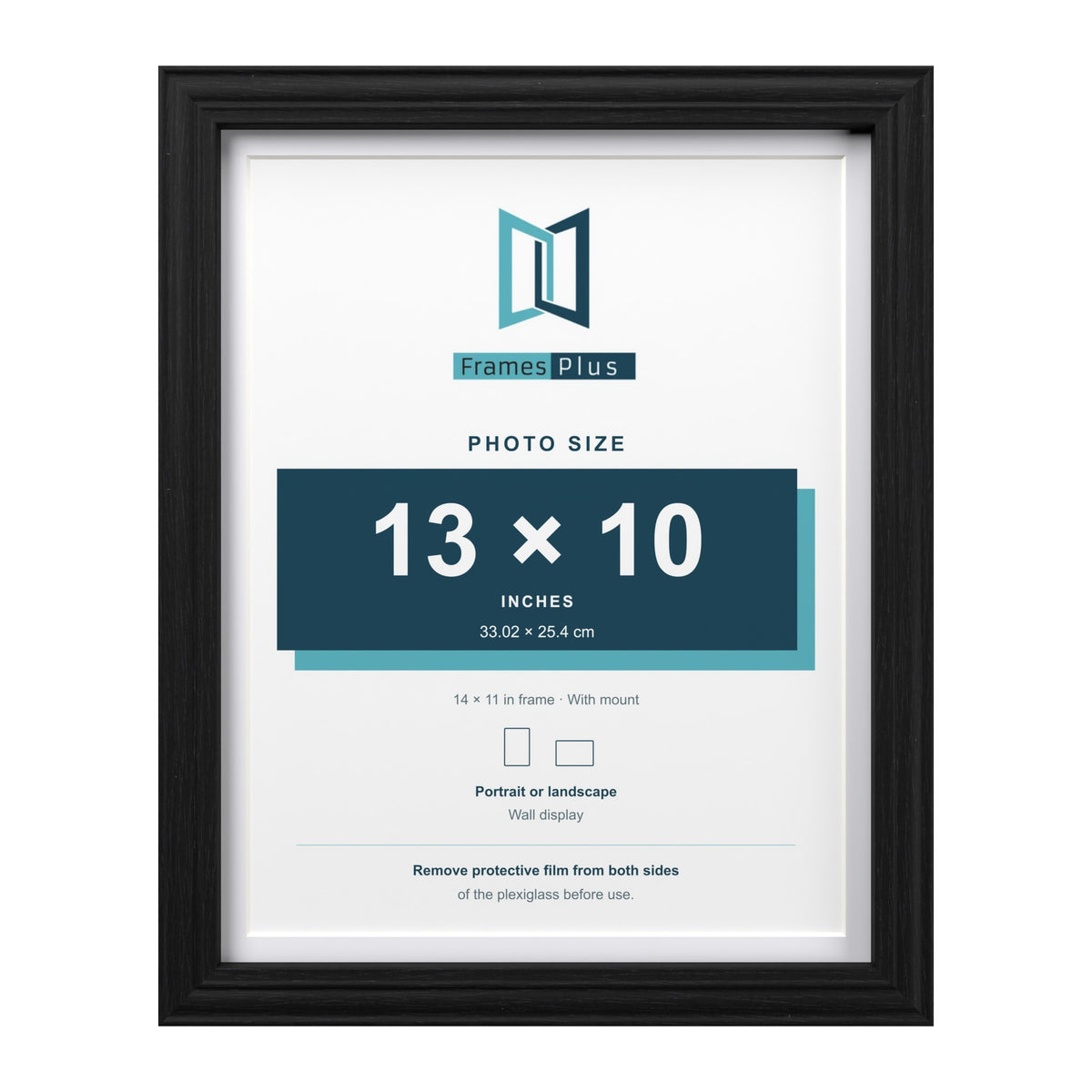 Devon Black 14 x 11 inch picture frame with a white mount for a 13 x 10 inch photo