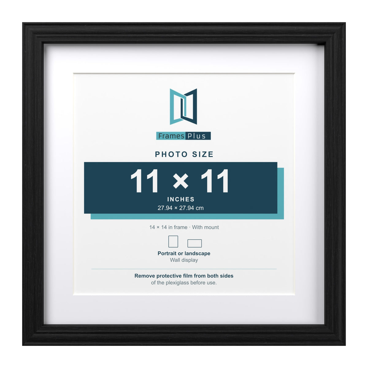 Devon Black 14 x 14 inch picture frame with a white mount for an 11 x 11 inch photo