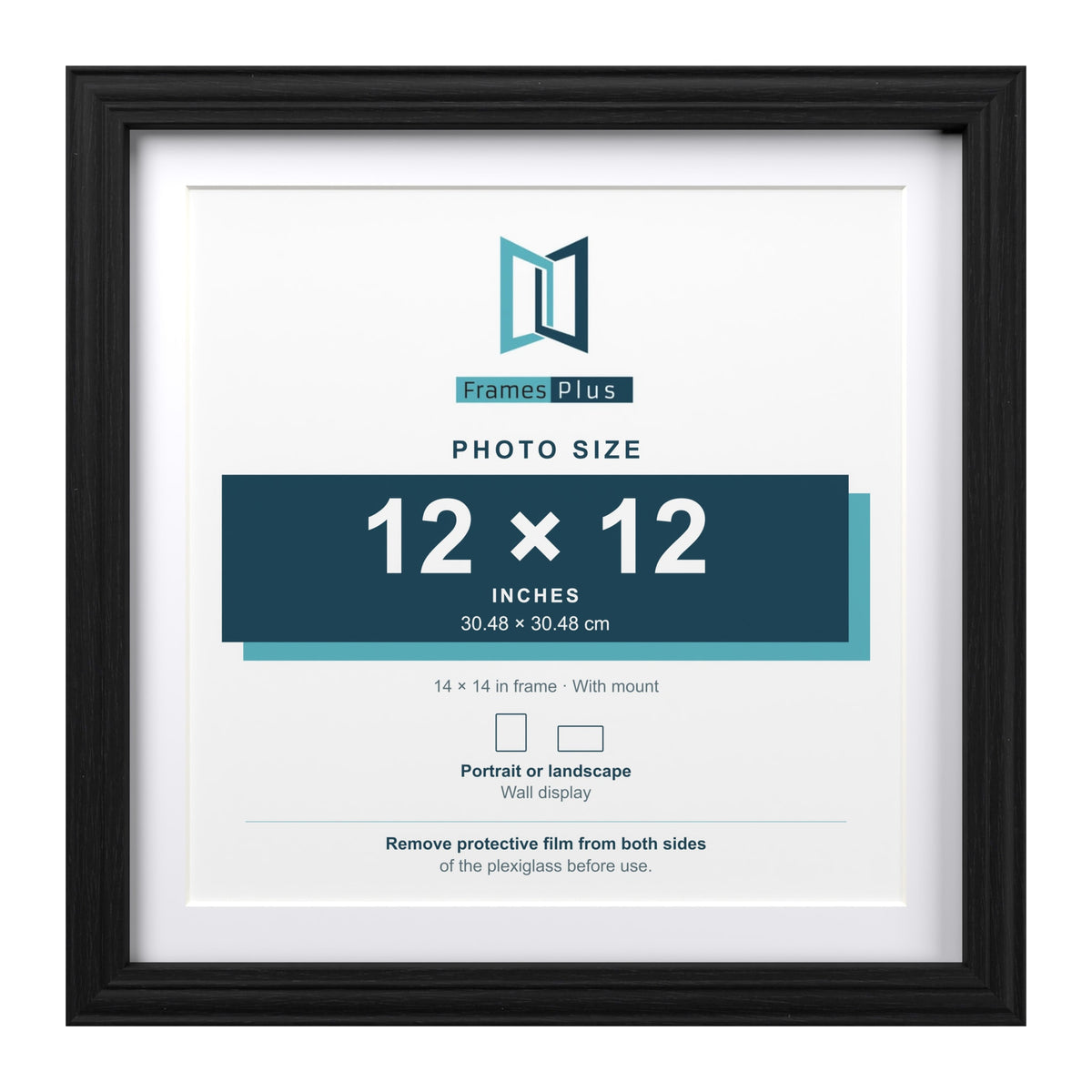 Devon Black 14 x 14 inch picture frame with a white mount for a 12 x 12 inch photo