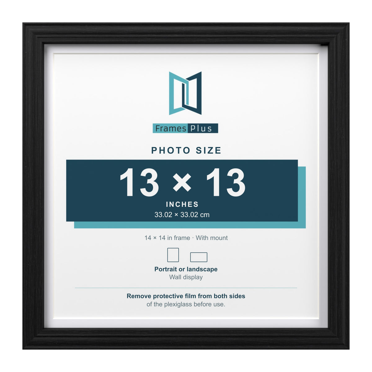 Devon Black 14 x 14 inch picture frame with a white mount for a 13 x 13 inch photo