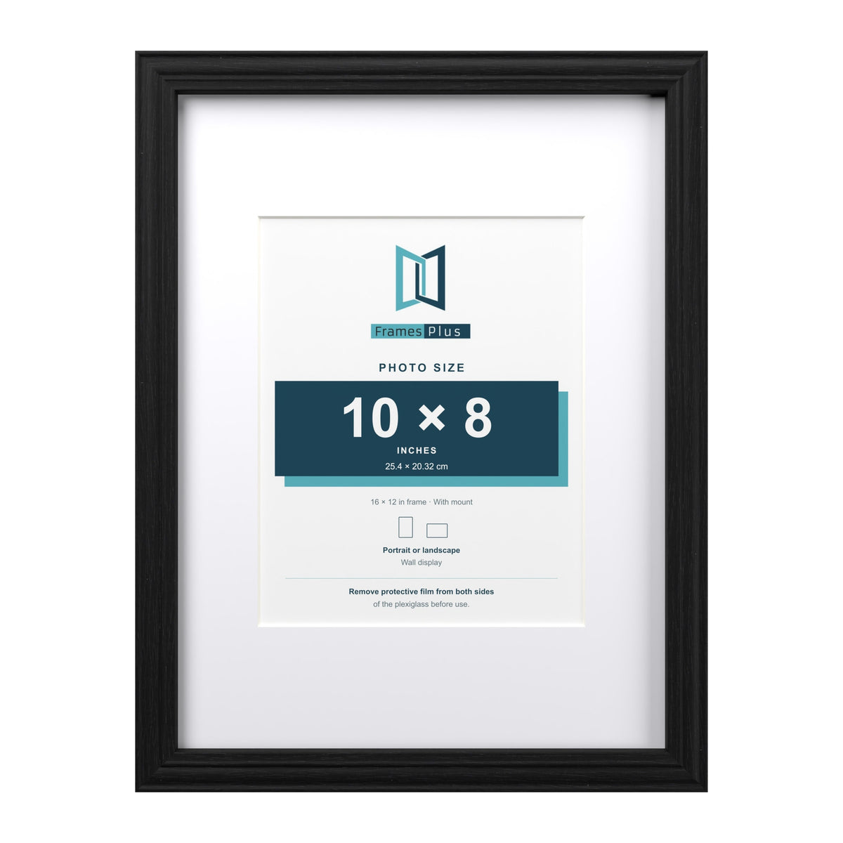 Devon Black 16 x 12 inch picture frame with a white mount for a 10 x 8 inch photo