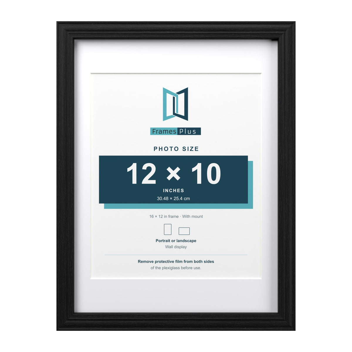 Devon Black 16 x 12 inch picture frame with a white mount for a 12 x 10 inch photo