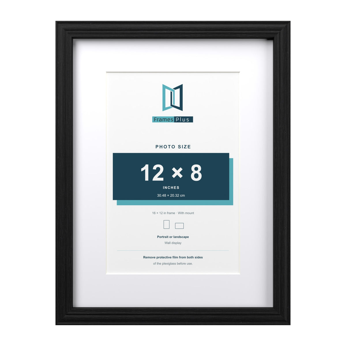 Devon Black 16 x 12 inch picture frame with a white mount for a 12 x 8 inch photo