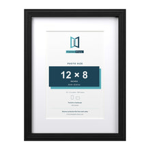 Devon Black 16 x 12 inch picture frame with a white mount for a 12 x 8 inch photo