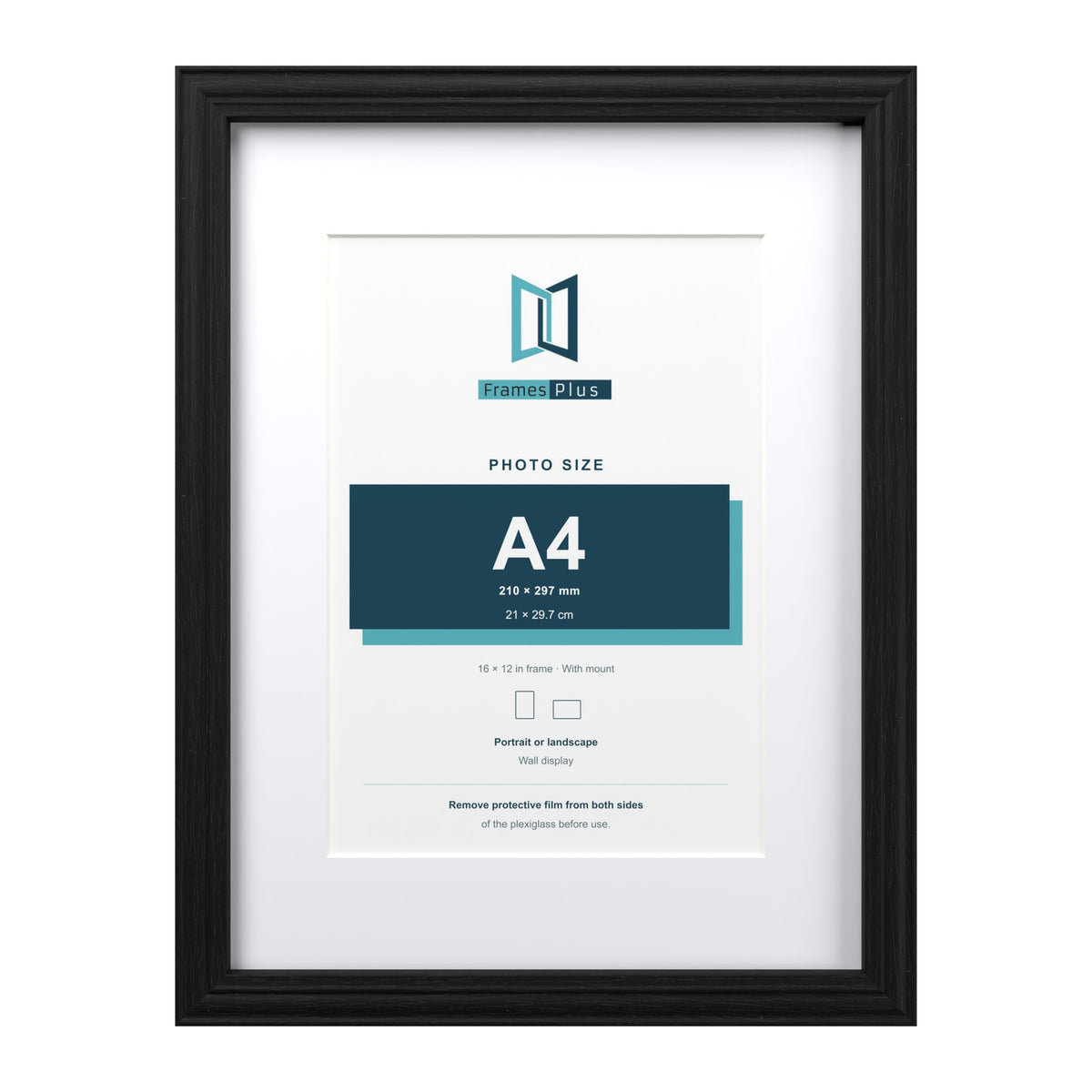 Devon Black 16 x 12 inch picture frame with a white mount for an A4 photo