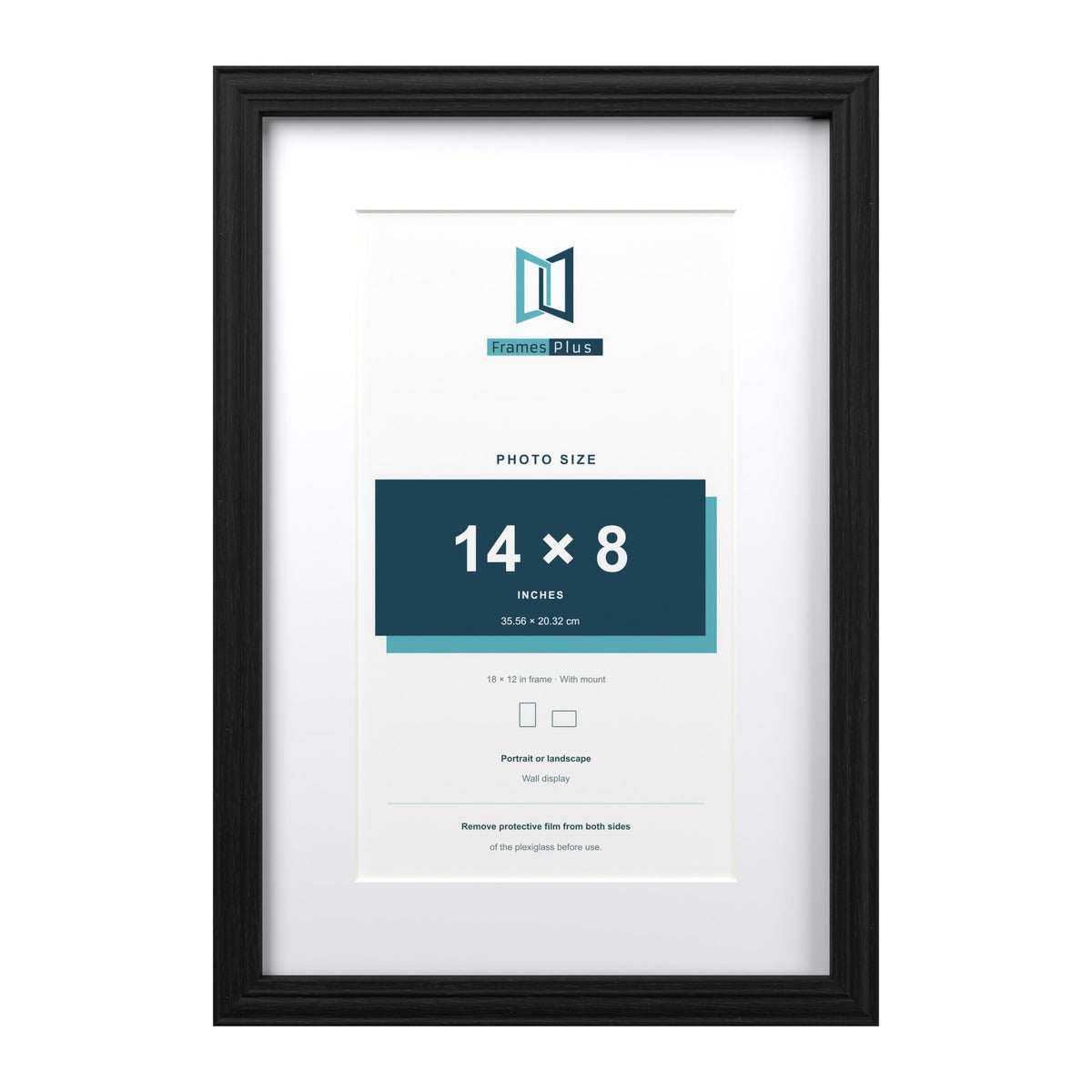 Devon Black 18 x 12 inch picture frame with a white mount for a 14 x 8 inch photo