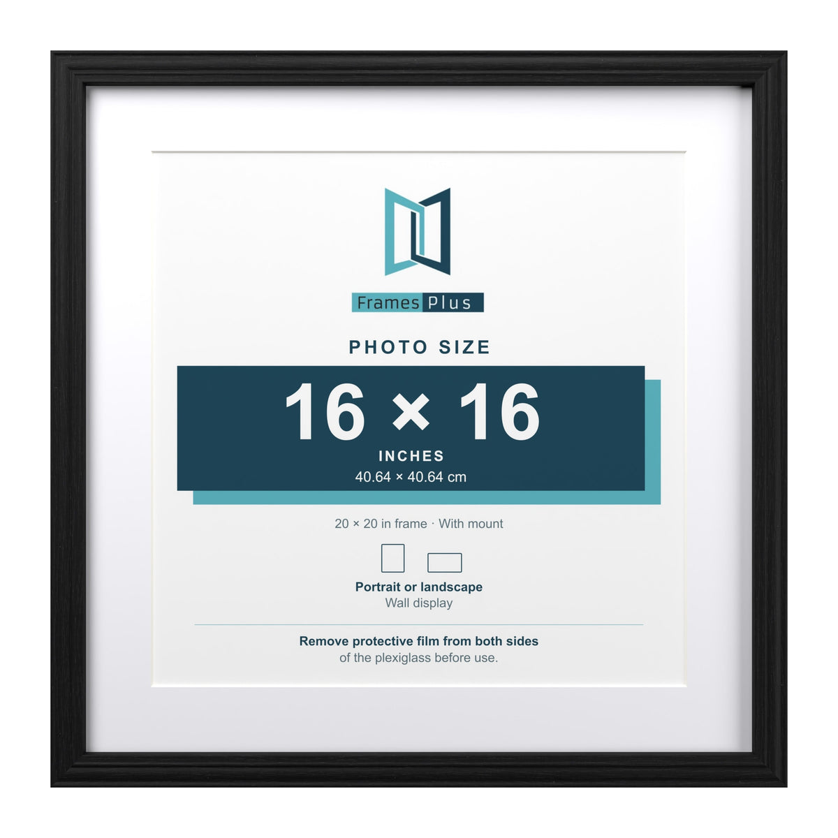 Devon Black 20 x 20 inch picture frame with a white mount for a 16 x 16 inch photo
