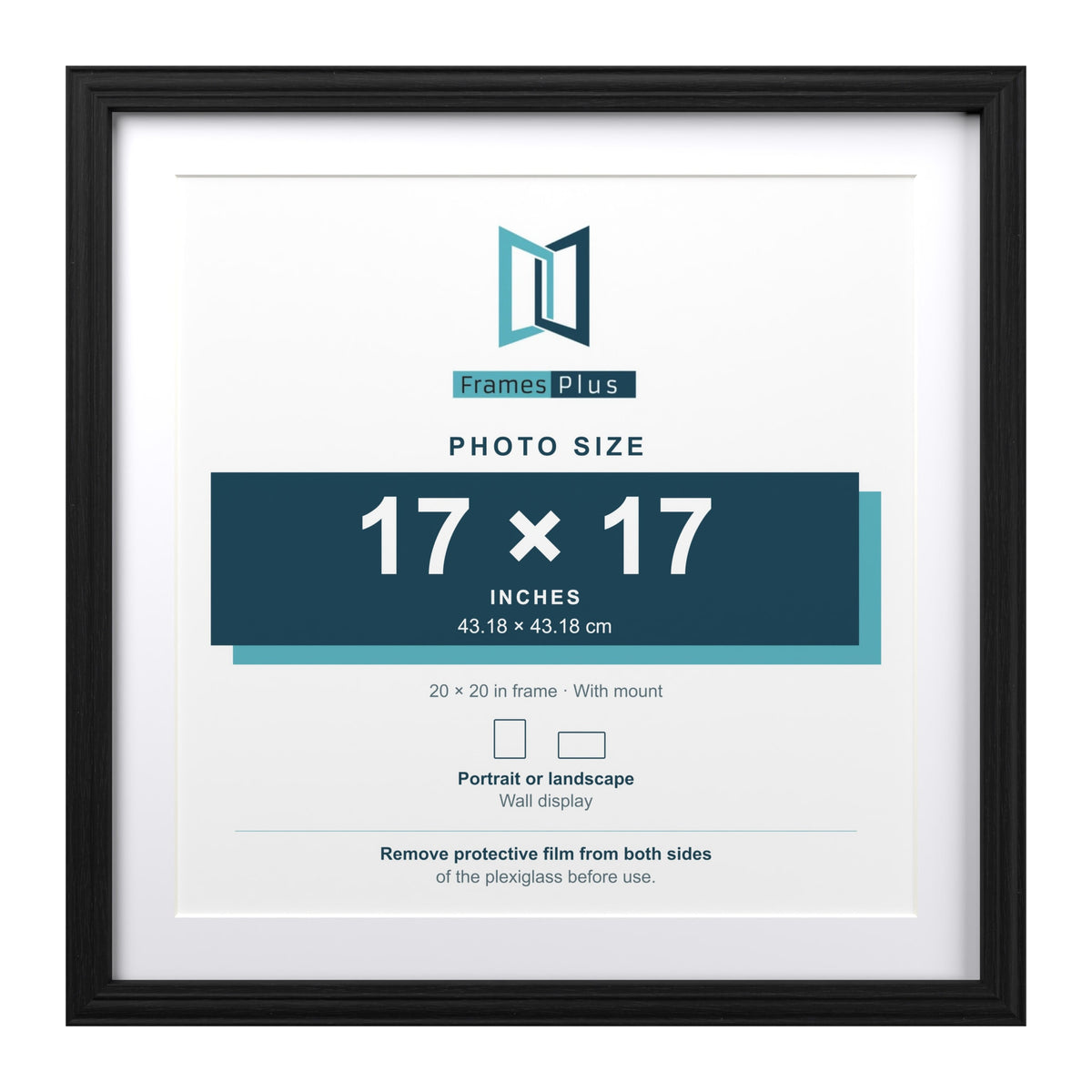 Devon Black 20 x 20 inch picture frame with a white mount for a 17 x 17 inch photo