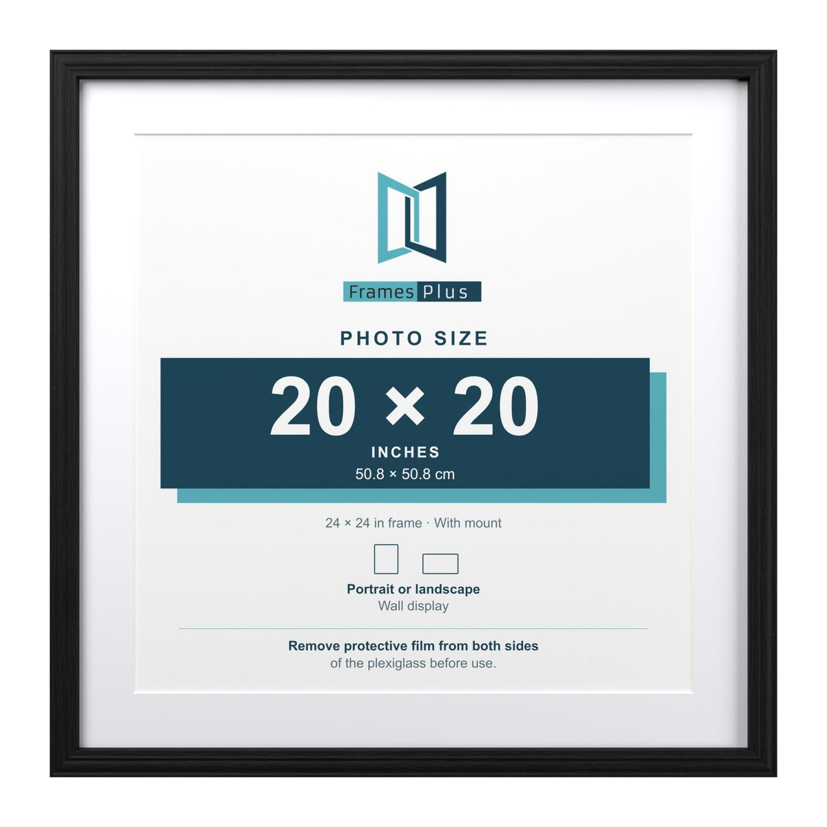 Devon Black 24 x 24 inch picture frame with a white mount for a 20 x 20 inch photo