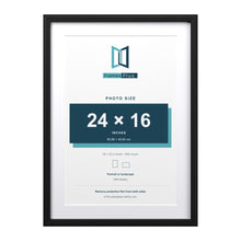 Devon Black 28 x 20 inch picture frame with a white mount for a 24 x 16 inch photo