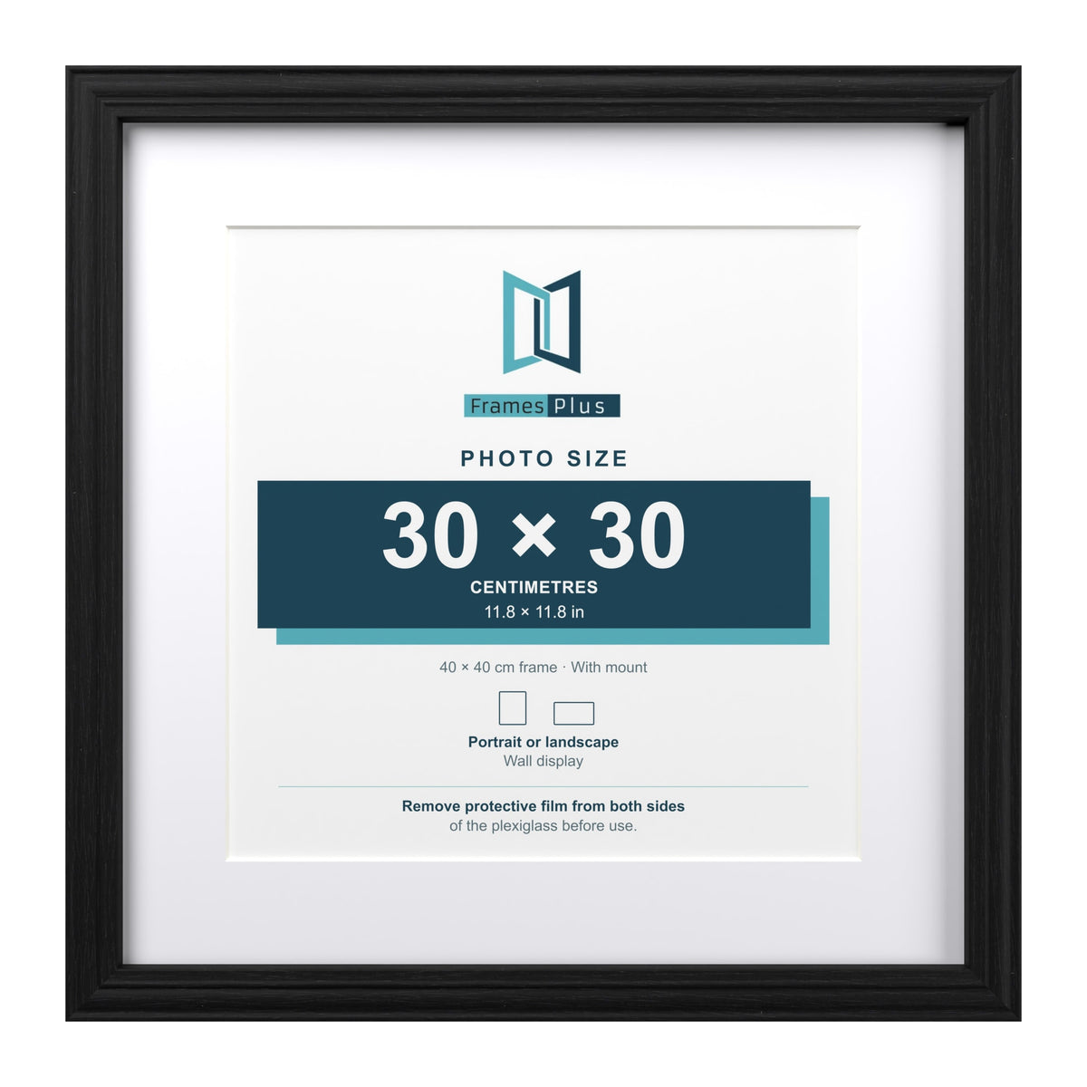 Devon Black 40 x 40 cm picture frame with a white mount for a 30 x 30 cm photo