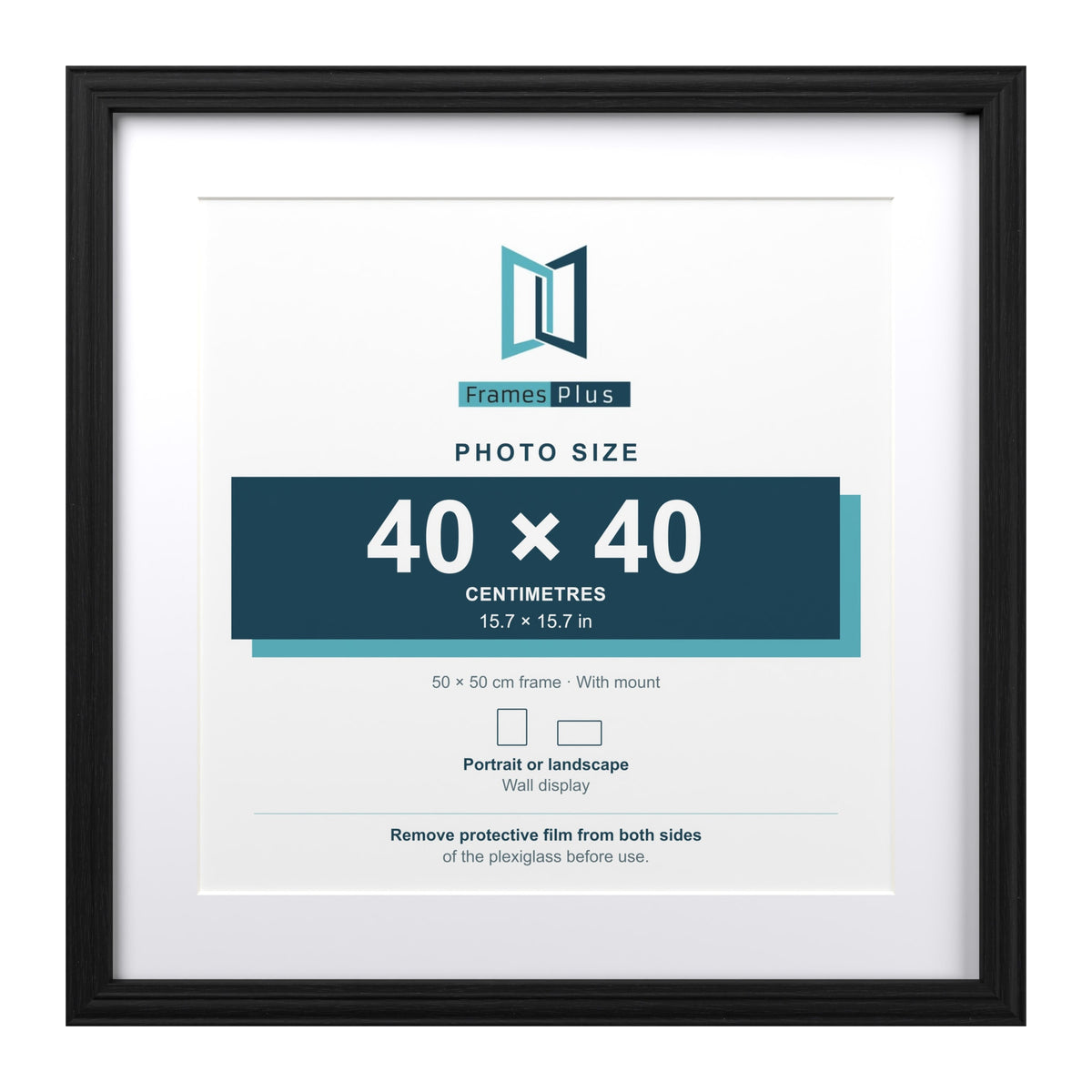 Devon Black 50 x 50 cm picture frame with a white mount for a 40 x 40 cm photo