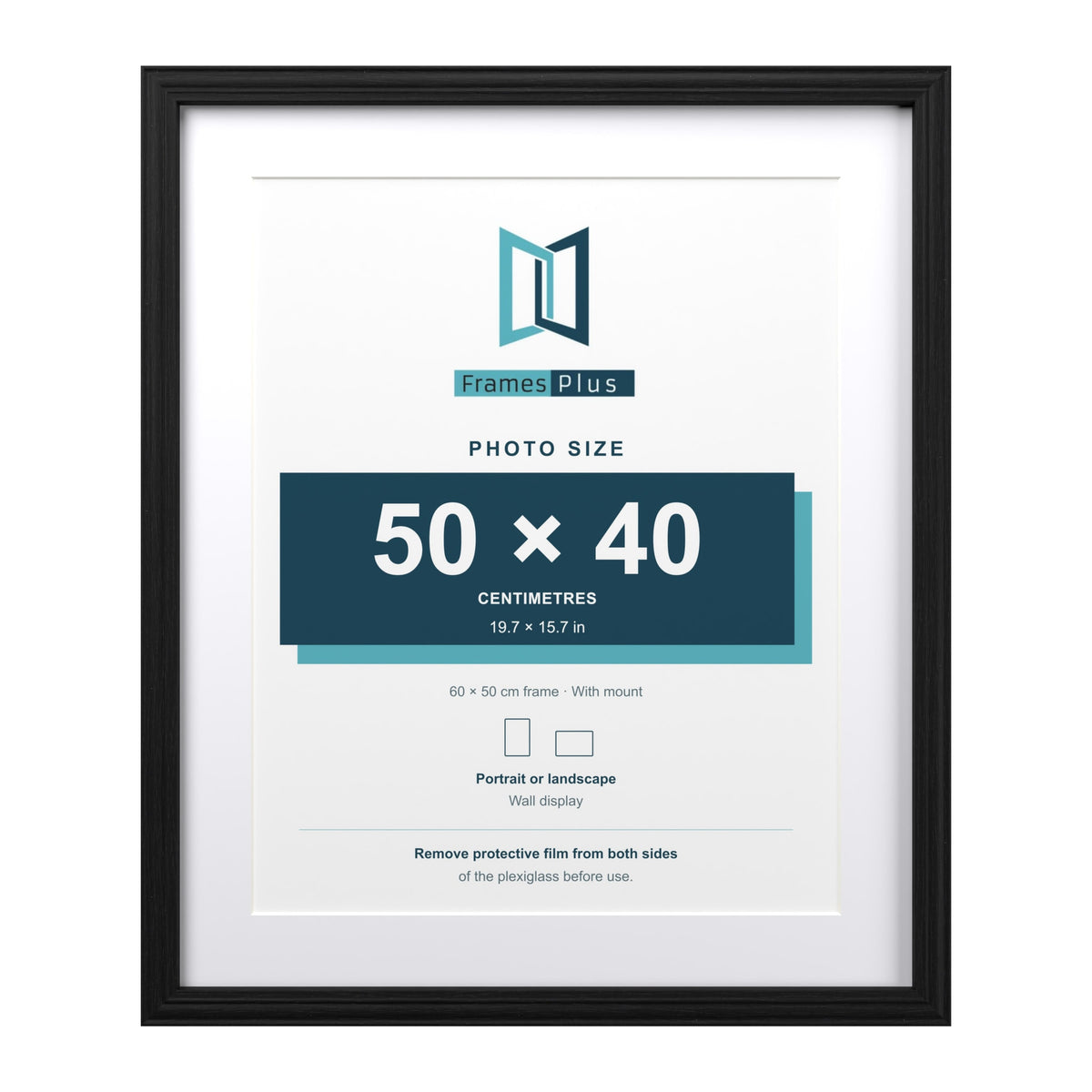 Devon Black 60 x 50 cm picture frame with a white mount for a 50 x 40 cm photo