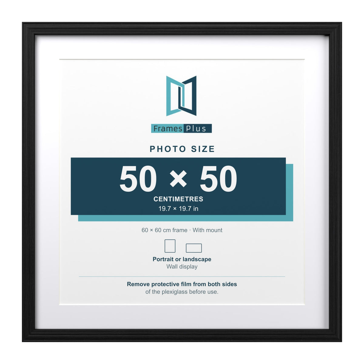 Devon Black 60 x 60 cm picture frame with a white mount for a 50 x 50 cm photo
